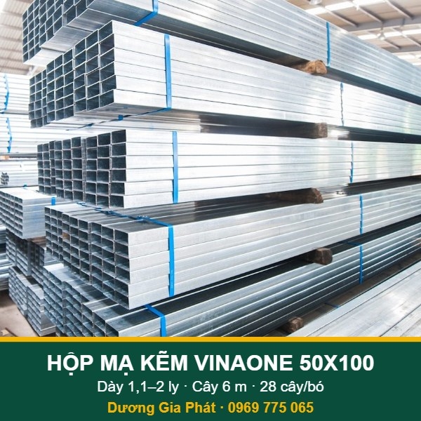 Thép hộp mạ kẽm VinaOne 50x100 dày 1,1–2 ly