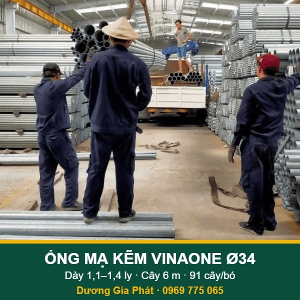 Thép ống mạ kẽm VinaOne Ø34 (D33,5 mm) dày 1,1–1,4 ly
